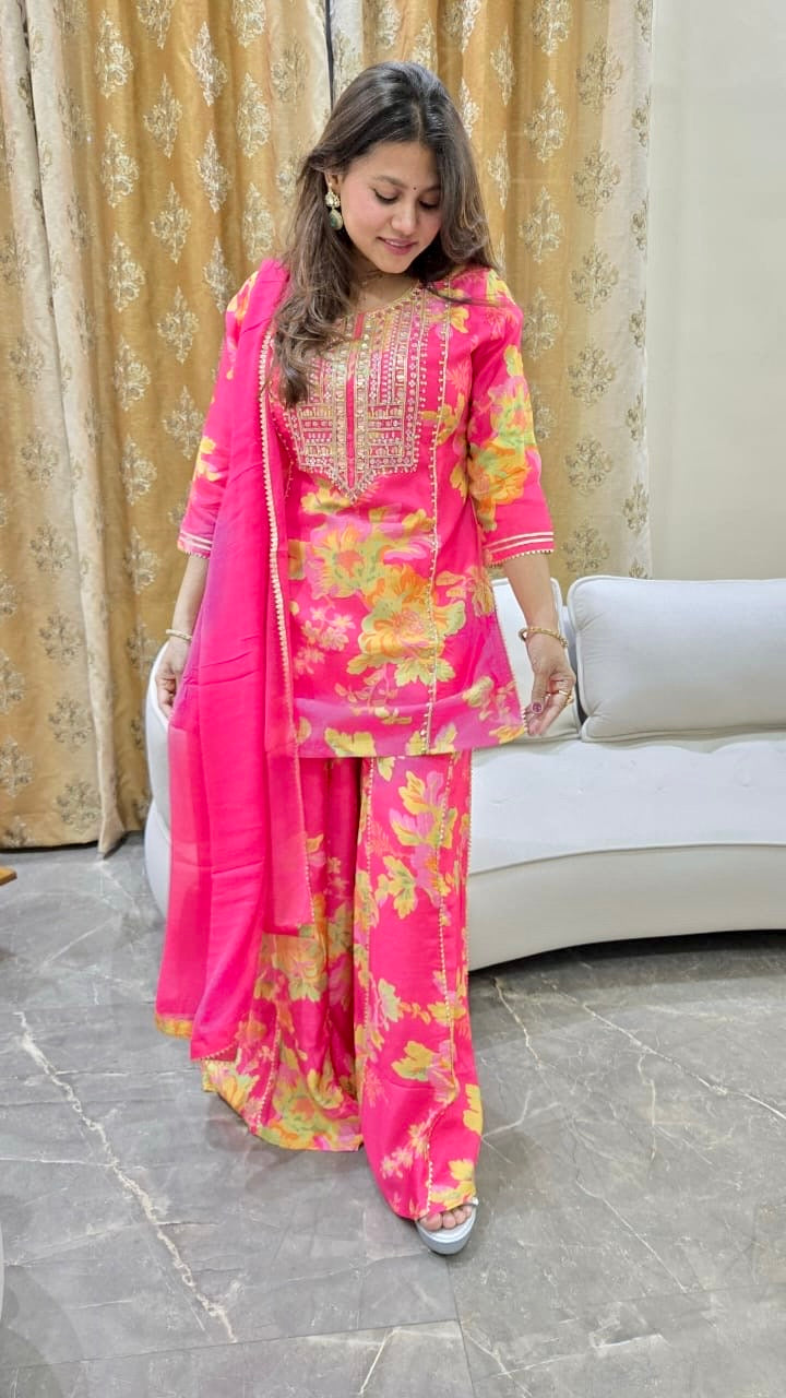 Pink Floral Sharara Set