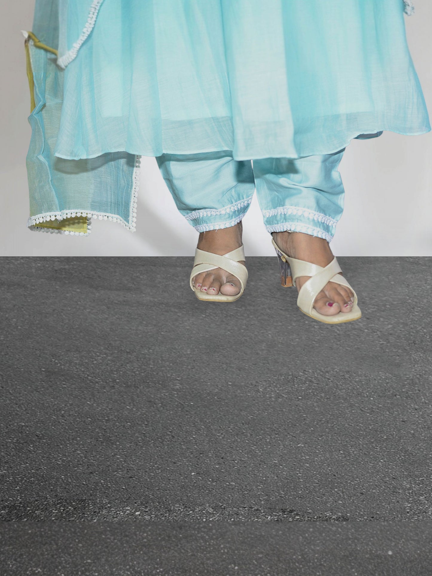 Blue Mul Chanderi Butterfly Kurti Set