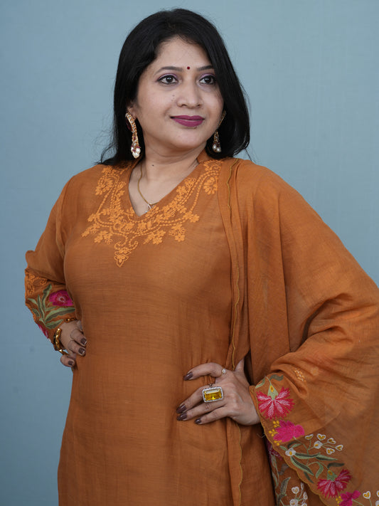 Mustard Yellow Aura Embroidered Ethnic Wear