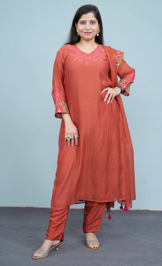 Rust Aura Embroidered Ethnic Wear