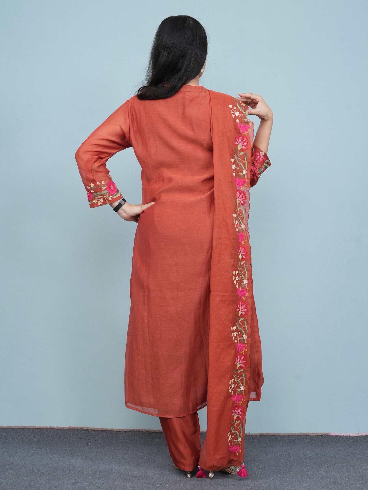 Rust Aura Embroidered Ethnic Wear