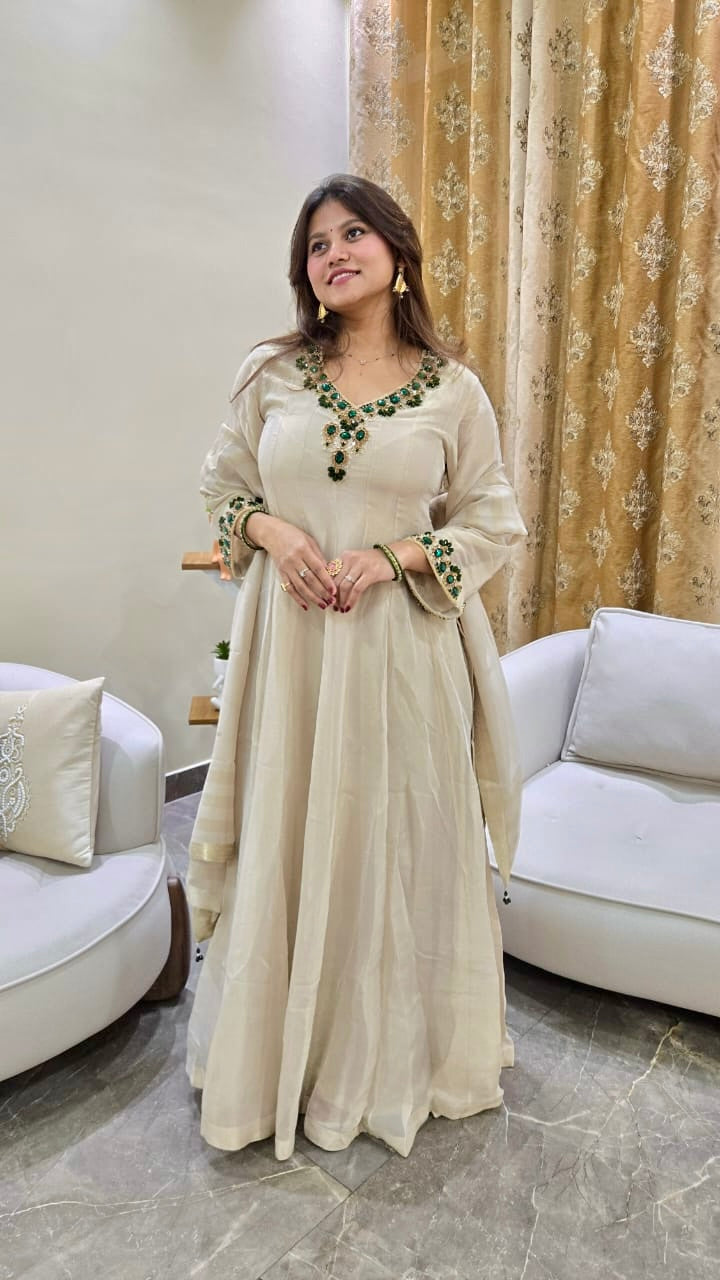 Emerald Stone Anarkali Set