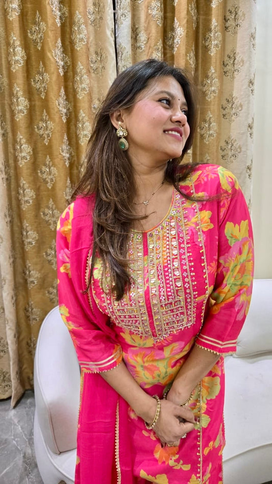 Pink Floral Sharara Set