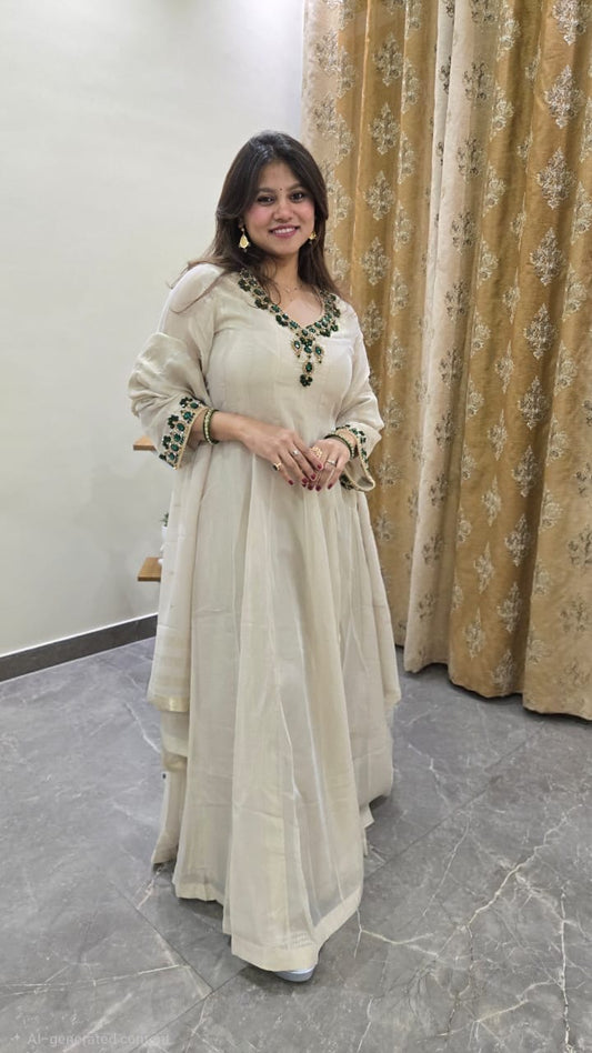Emerald Stone Anarkali Set
