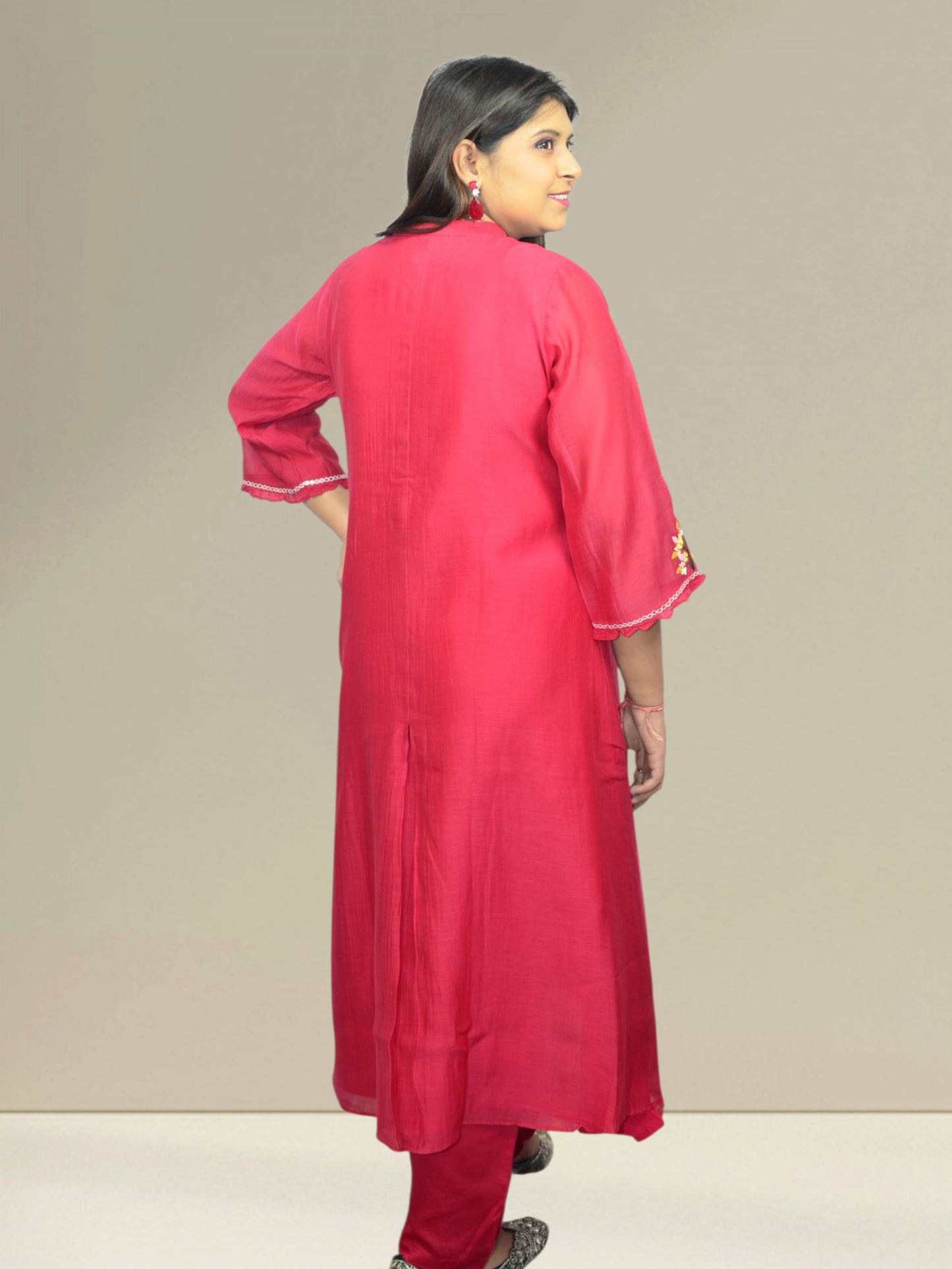 Crimson Bloom Bird Embroidered Kurta Set