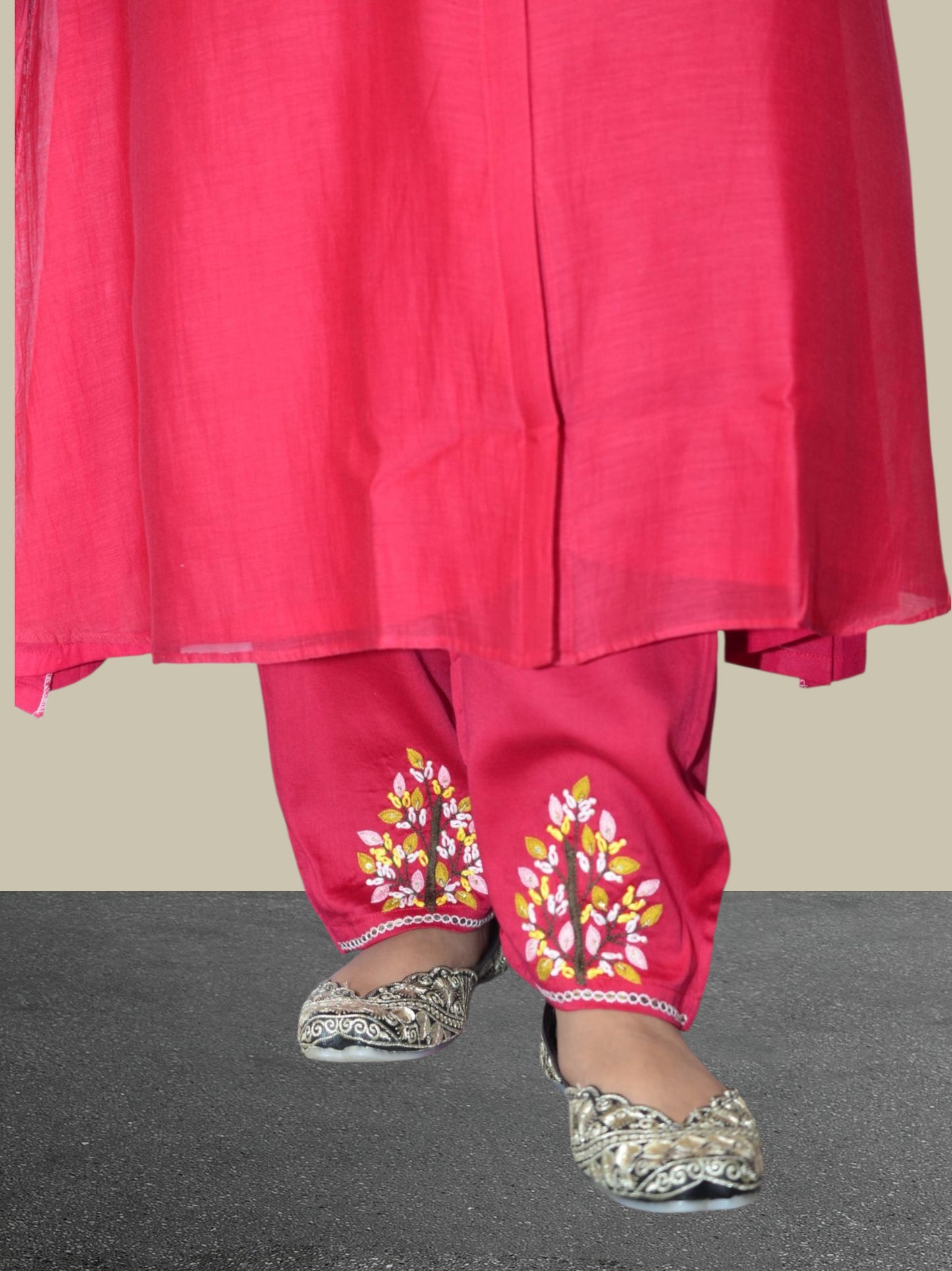 Crimson Bloom Bird Embroidered Kurta Set