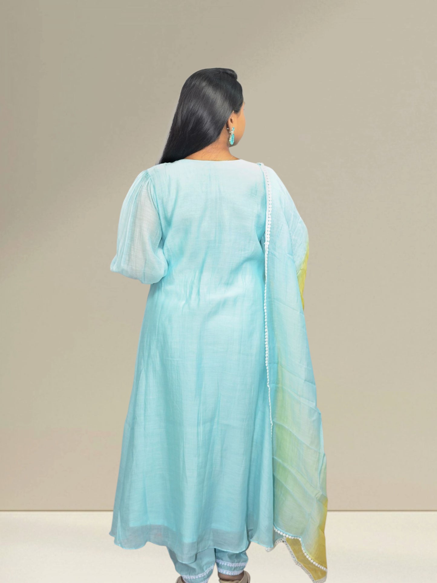 Blue Mul Chanderi Butterfly Kurti Set