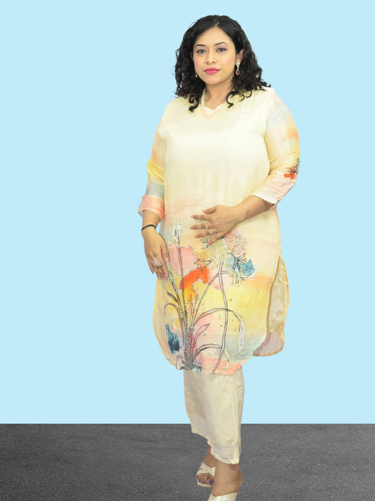 Sunset Bloom Hand-Painted Kurta Set