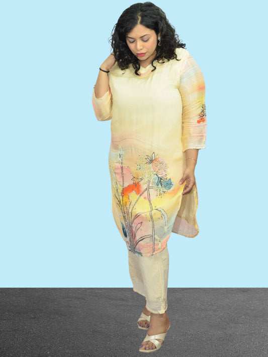 Sunset Bloom Hand-Painted Kurta Set