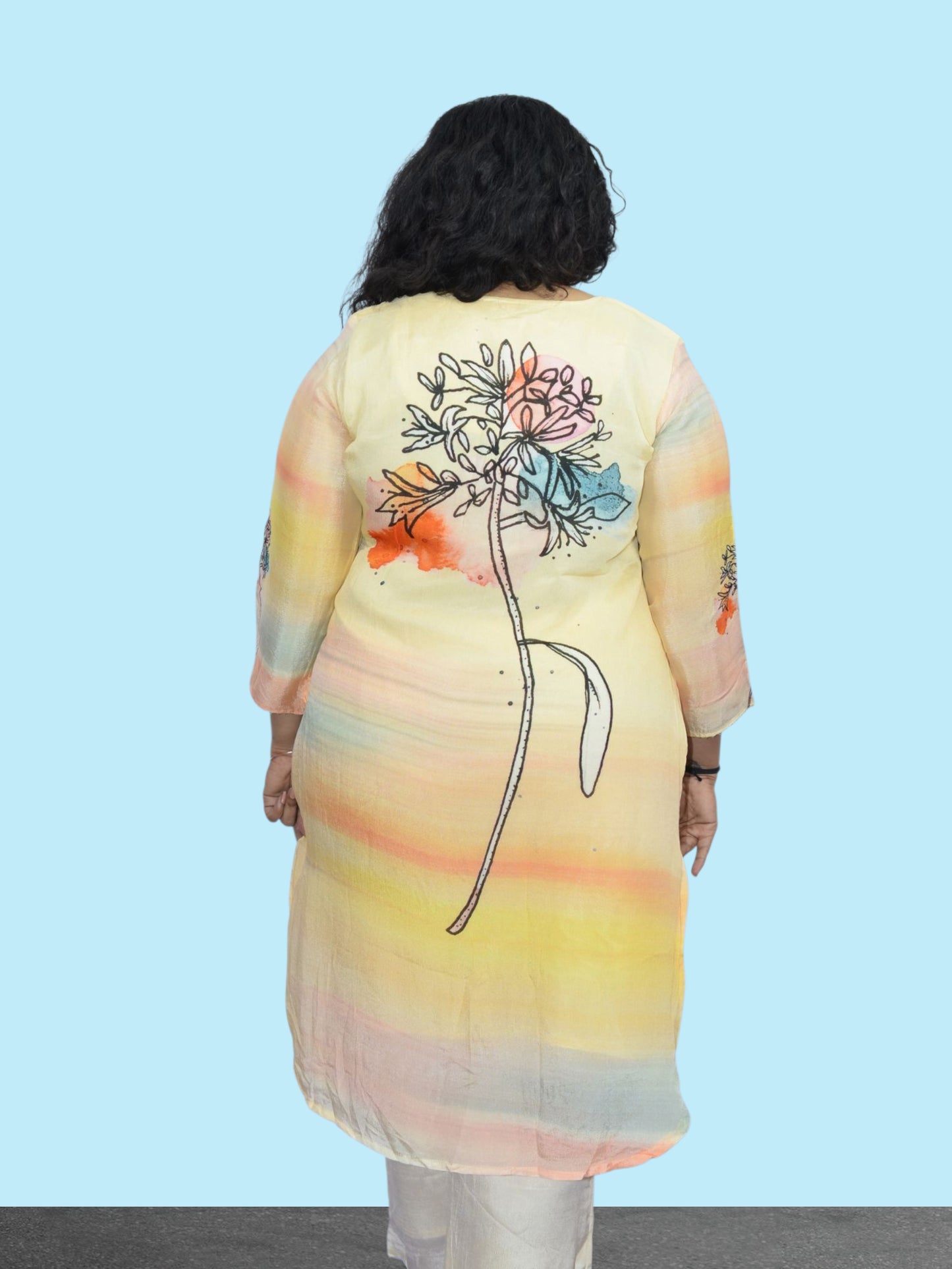 Sunset Bloom Hand-Painted Kurta Set