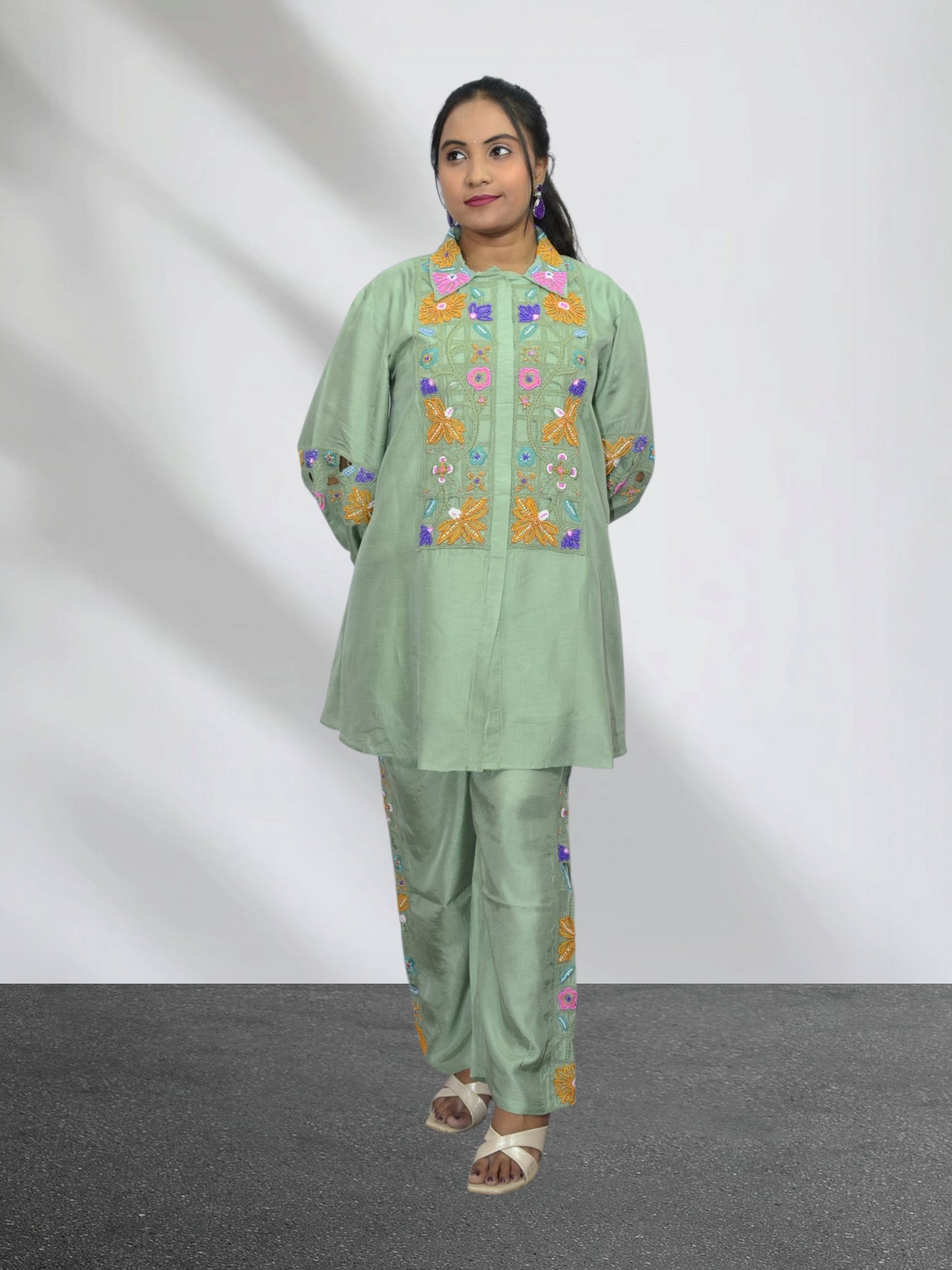 Nayra Mint Green Beaded Embroidered Co-ord Set