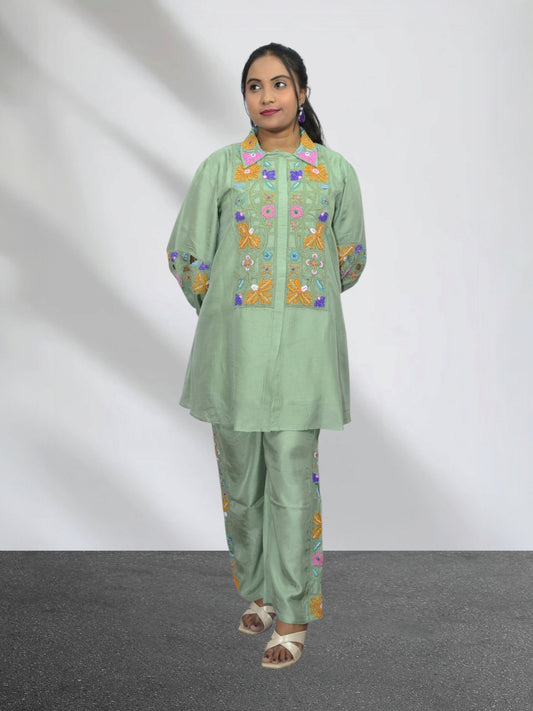 Nayra Mint Green Beaded Embroidered Co-ord Set
