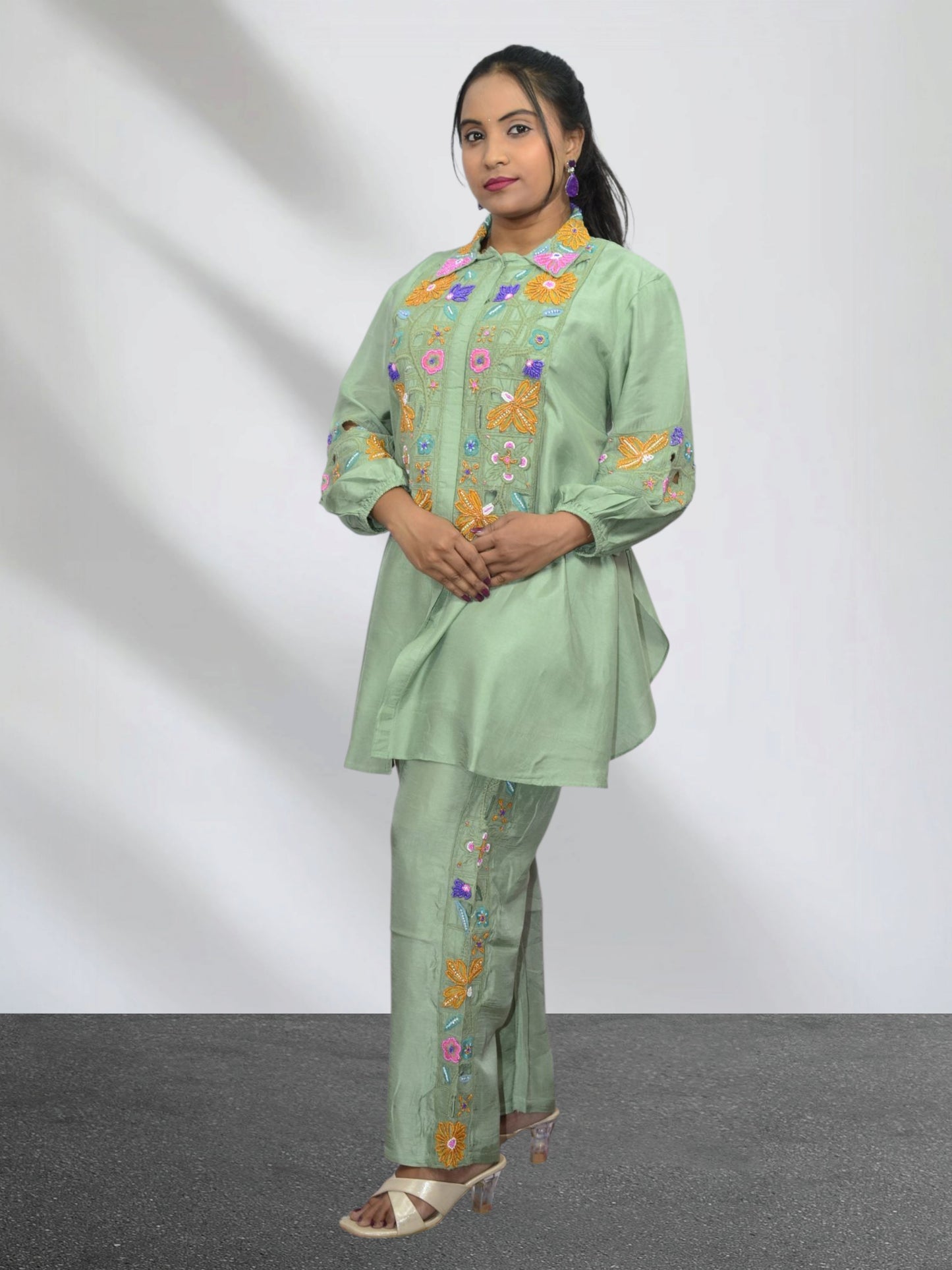 Nayra Mint Green Beaded Embroidered Co-ord Set