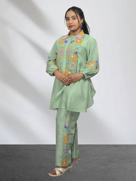 Nayra Mint Green Beaded Embroidered Co-ord Set