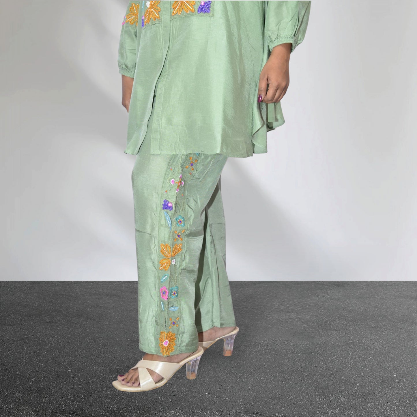 Nayra Mint Green Beaded Embroidered Co-ord Set