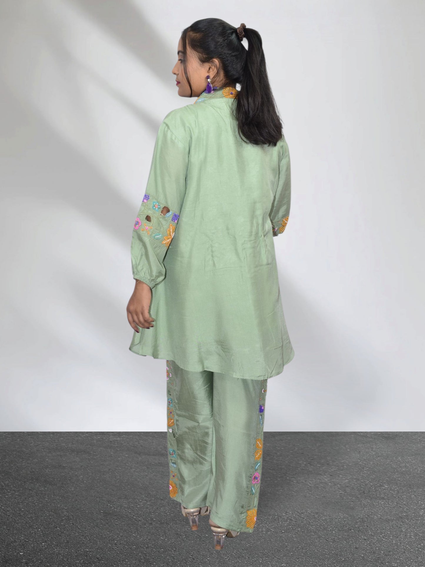 Nayra Mint Green Beaded Embroidered Co-ord Set