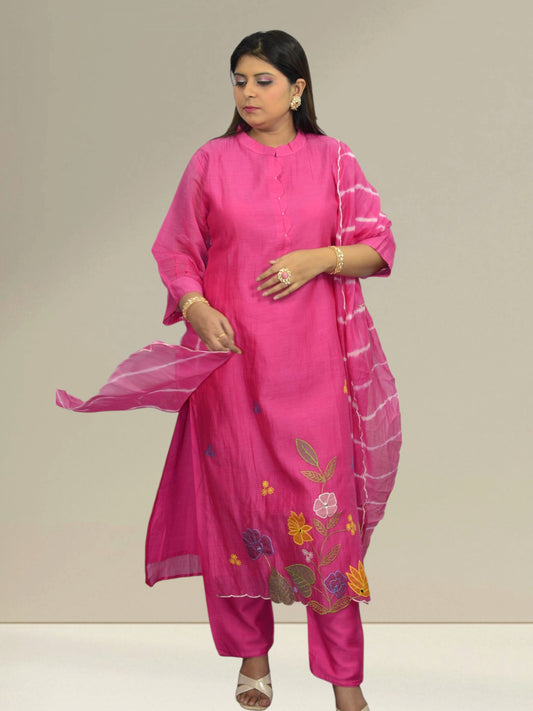 Gulaabo Hand-Embroidered Magenta Set