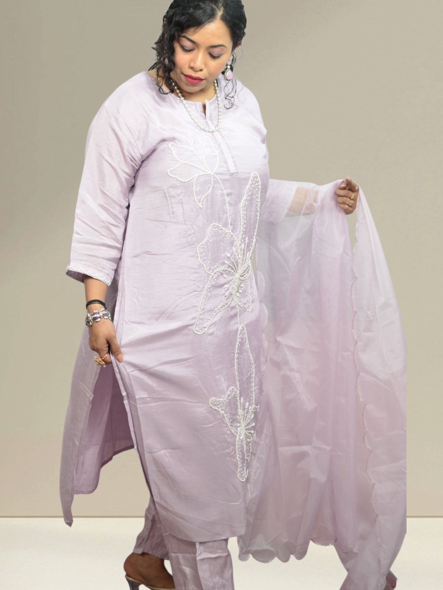 Lilac Whisper Embroidered Kurta Set