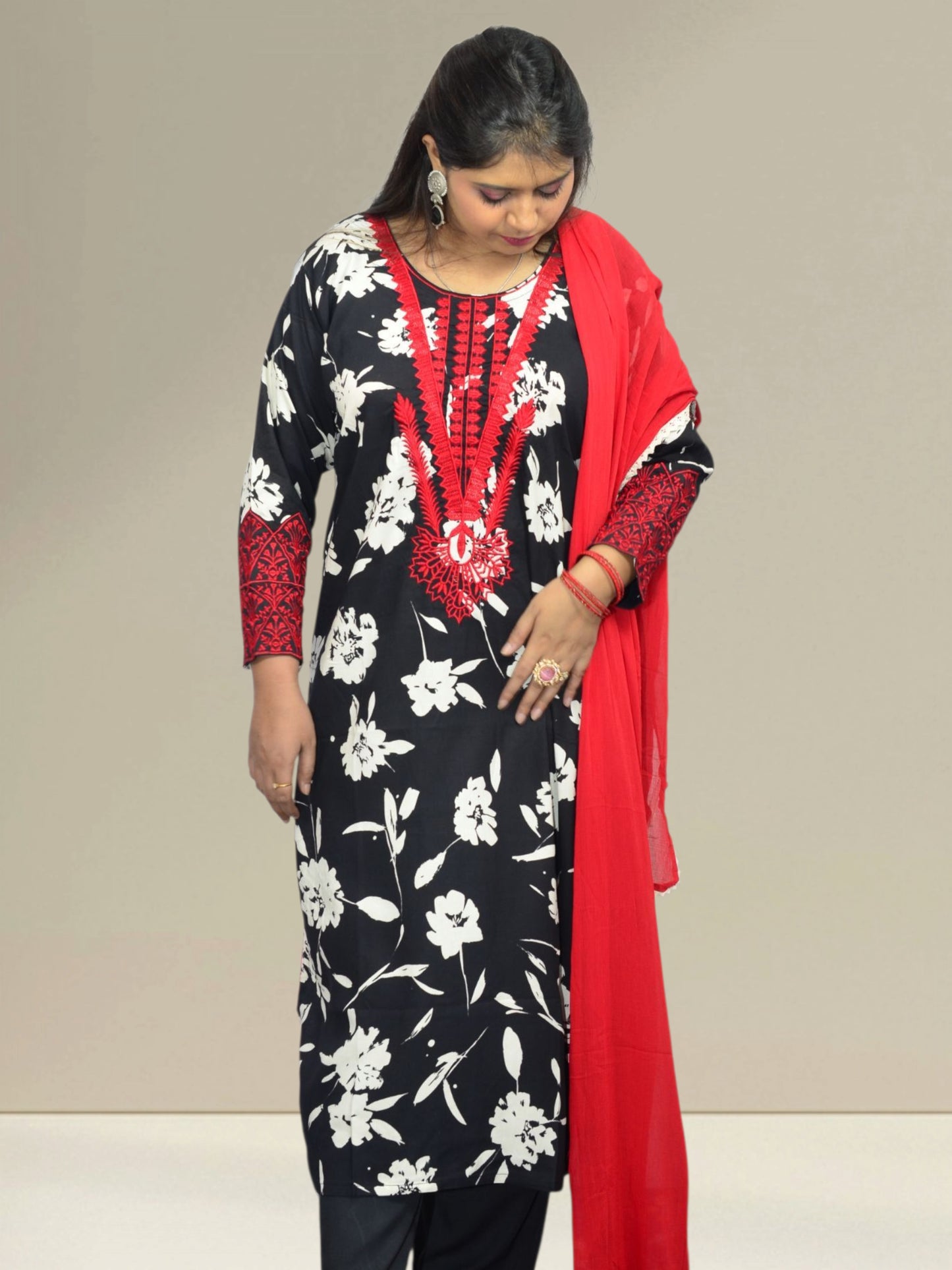 Rangriti Black & Red Ethnic Kurta Set