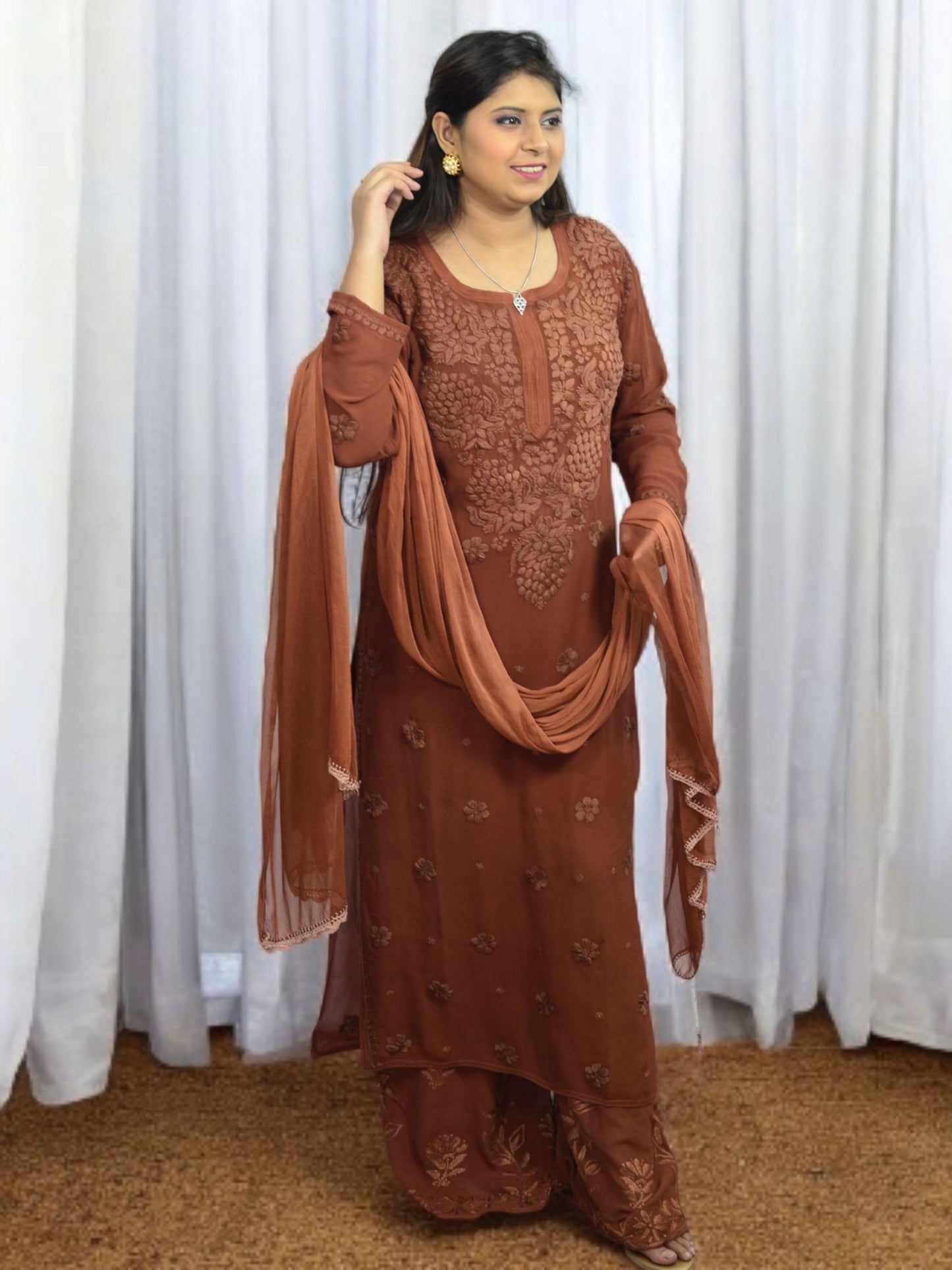 Zehra Rust Chikankari Suit