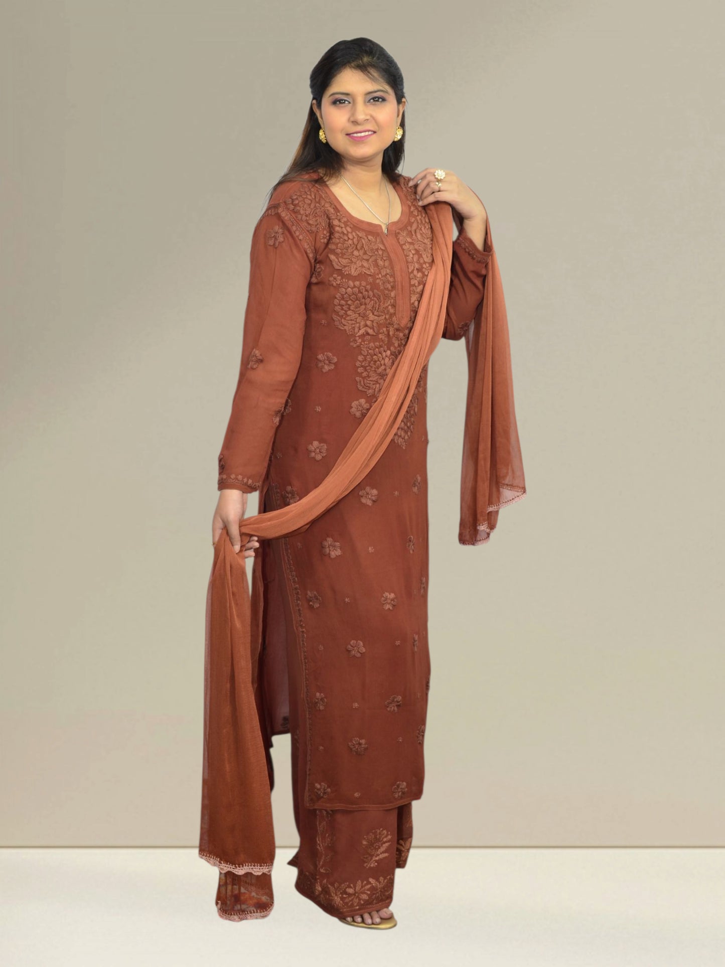 Zehra Rust Chikankari Suit
