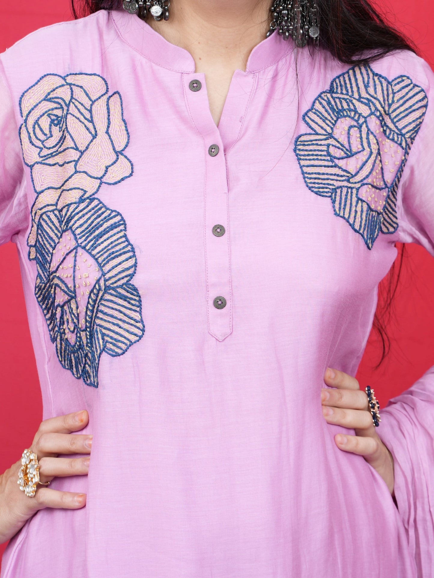 Rosa Pastel Rose Embroidered Suit Set