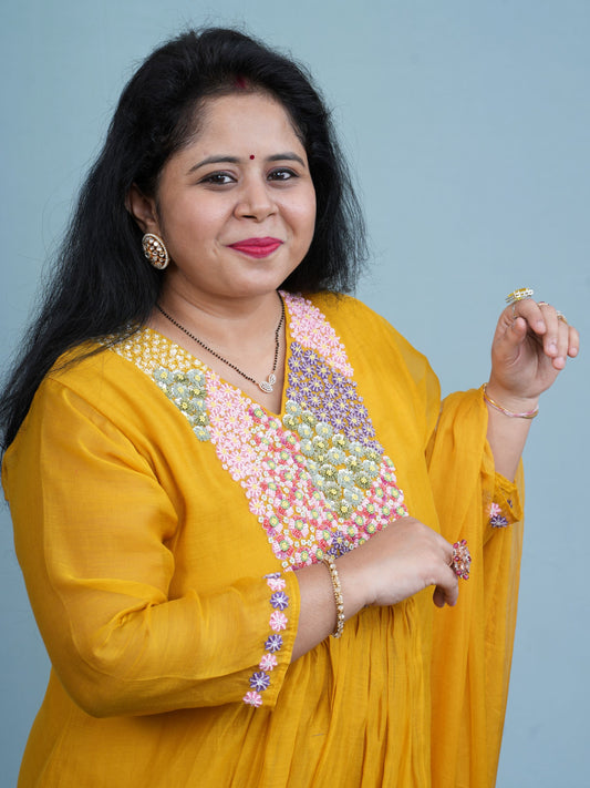 Golden Marigold Embroidered Kurta Set