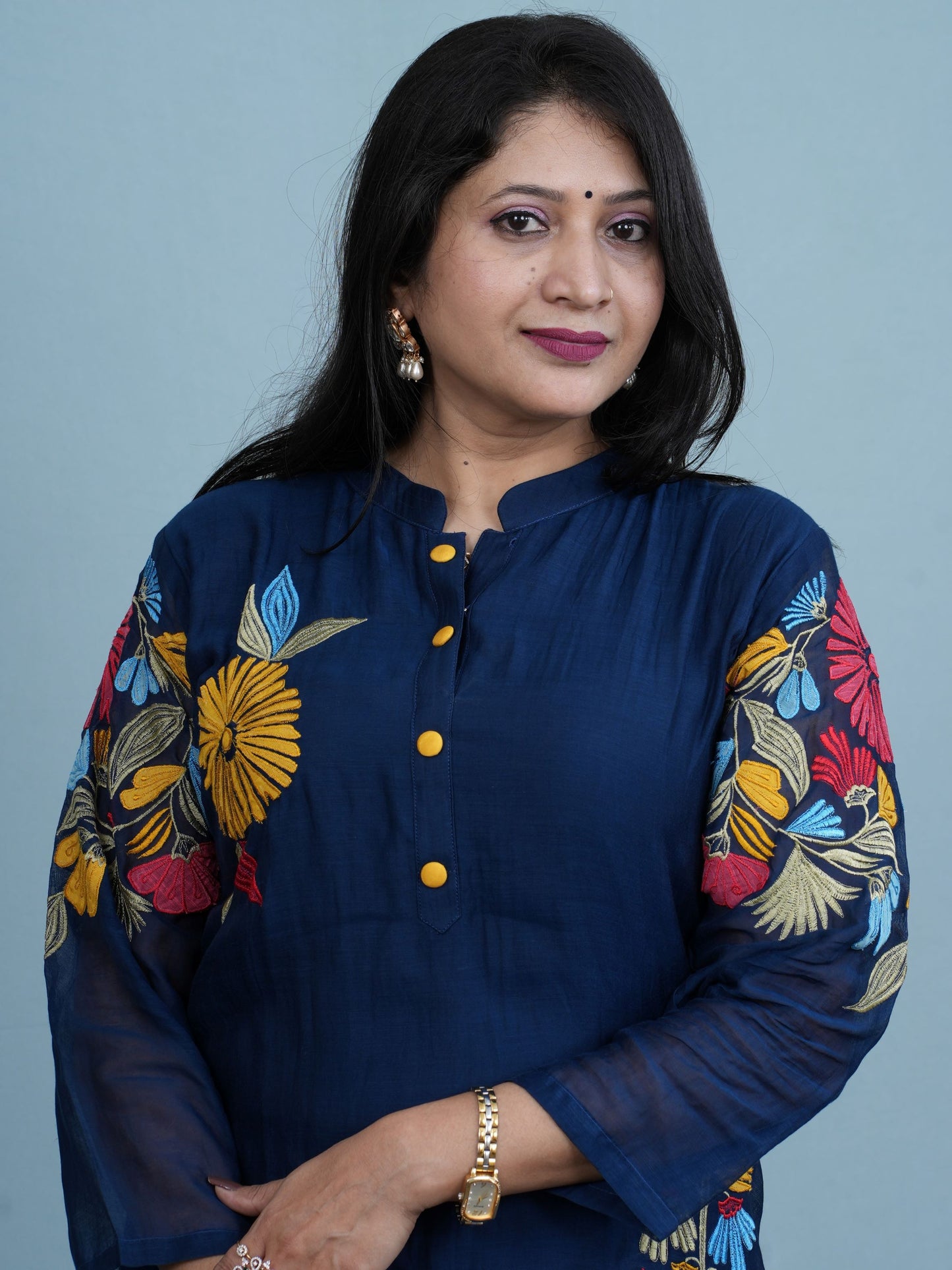 Blue Floral Burst Embroidered Set