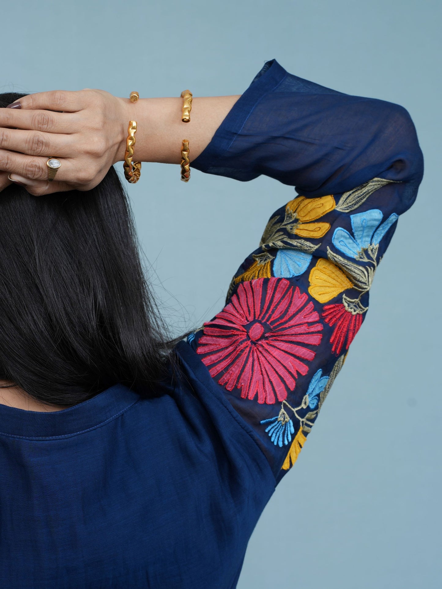 Blue Floral Burst Embroidered Set