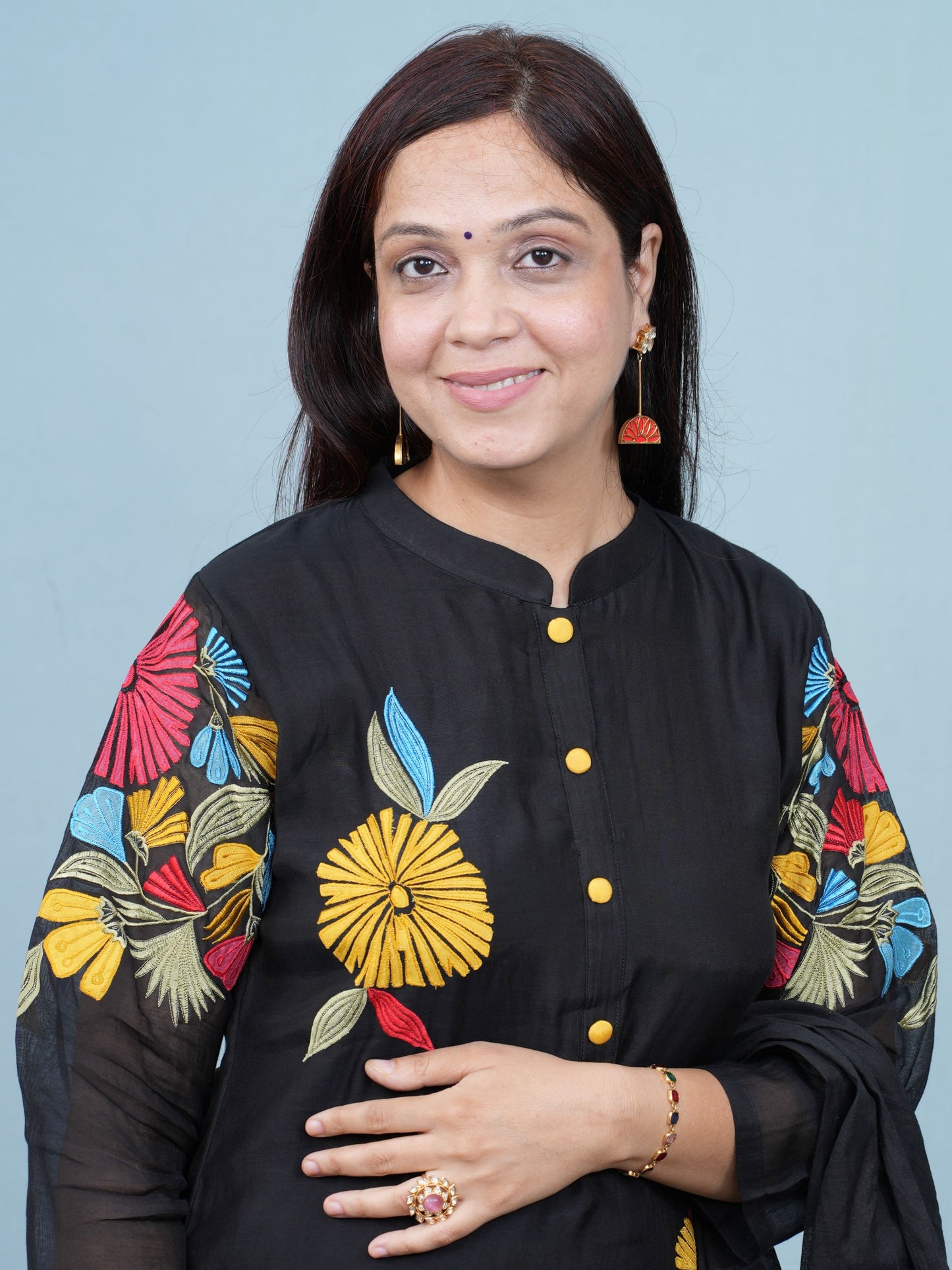 Black Floral Burst Embroidered Set