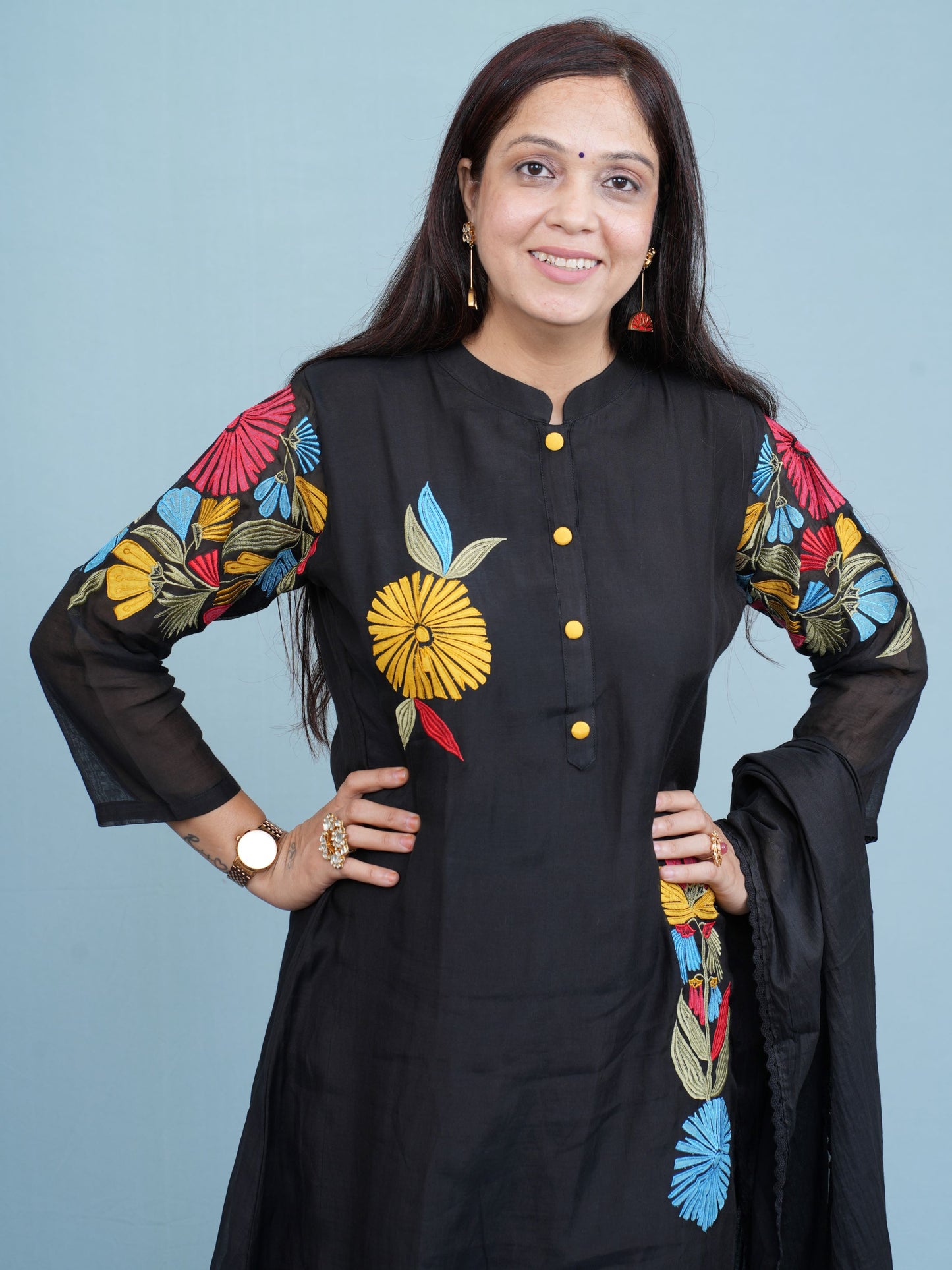 Black Floral Burst Embroidered Set