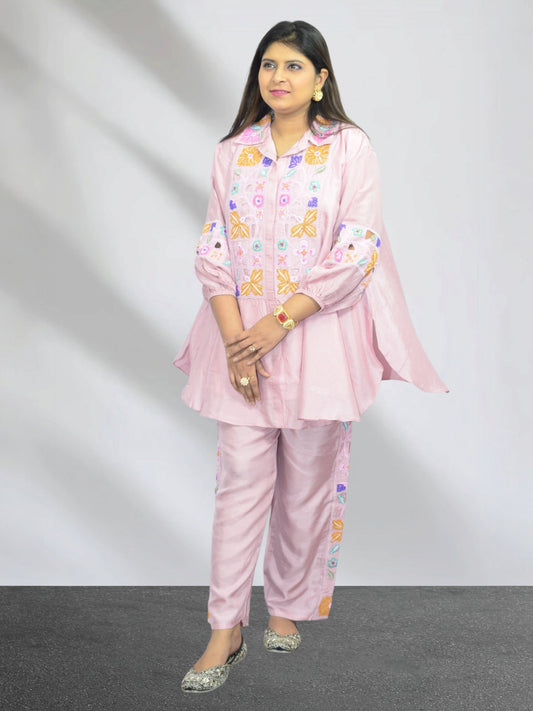 Nayra Blush Pink Beaded Embroidered Co-ord Set
