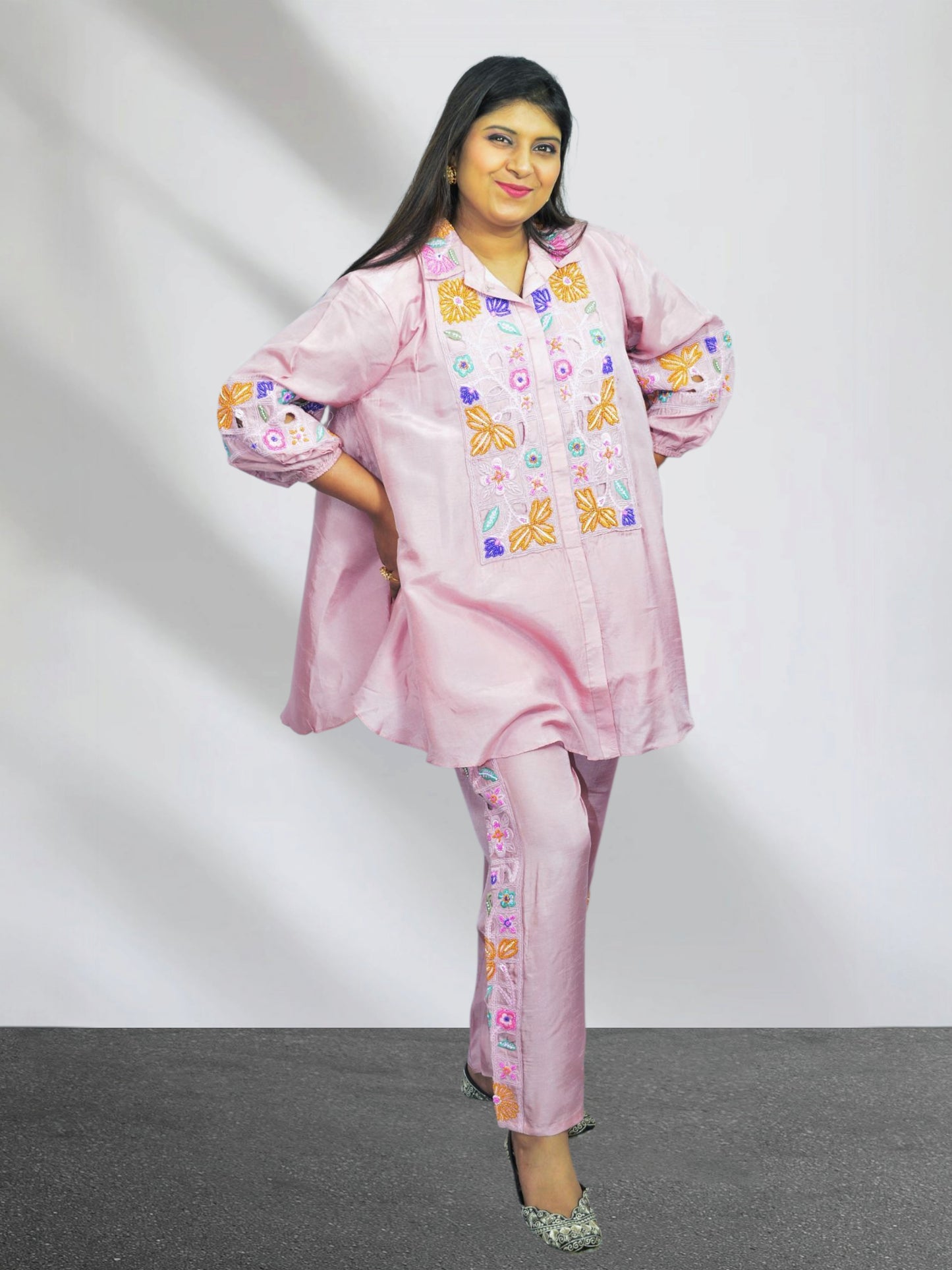 Nayra Blush Pink Beaded Embroidered Co-ord Set