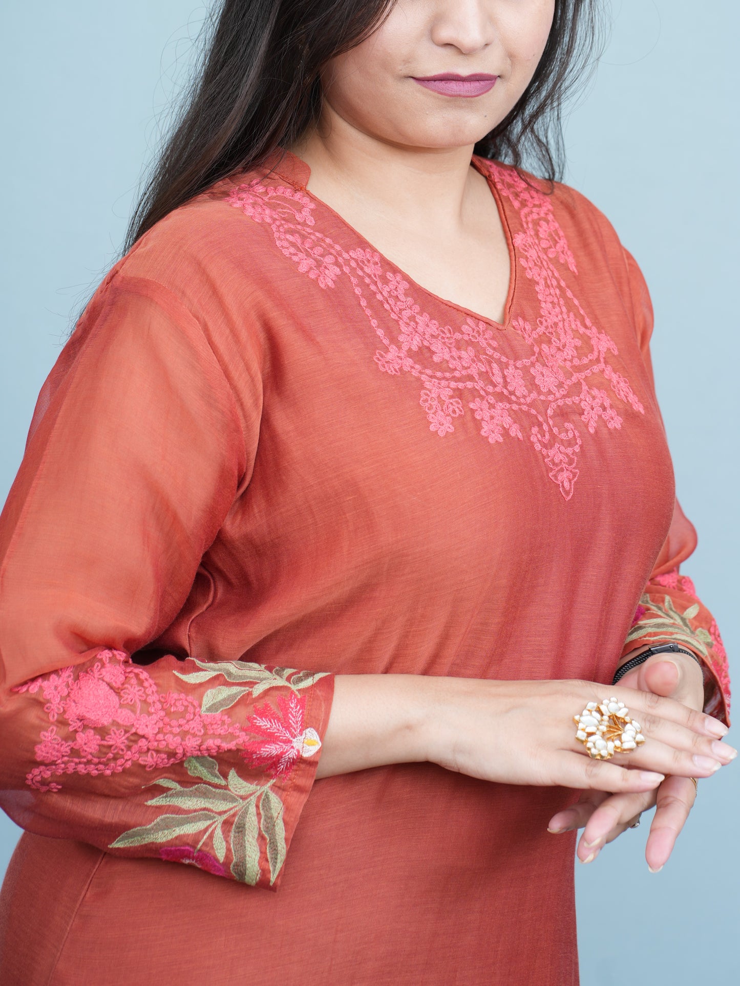 Rust Aura Embroidered Ethnic Wear