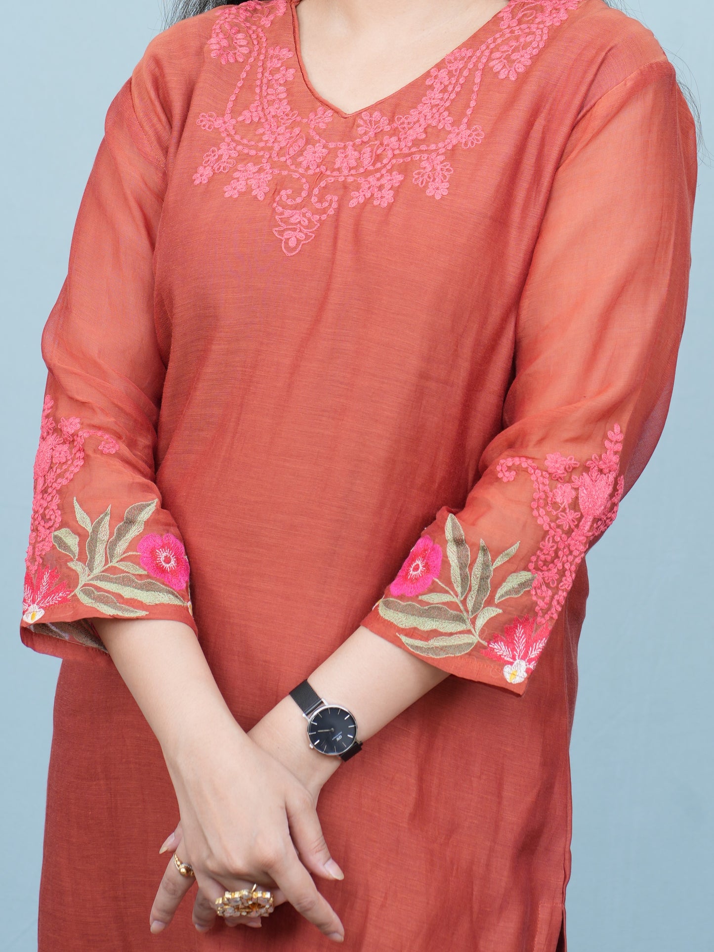 Rust Aura Embroidered Ethnic Wear