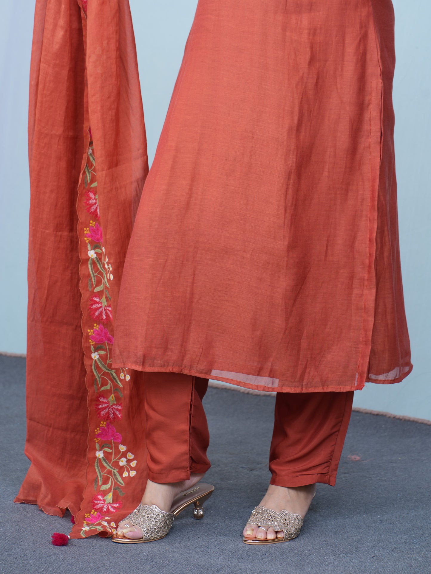 Rust Aura Embroidered Ethnic Wear