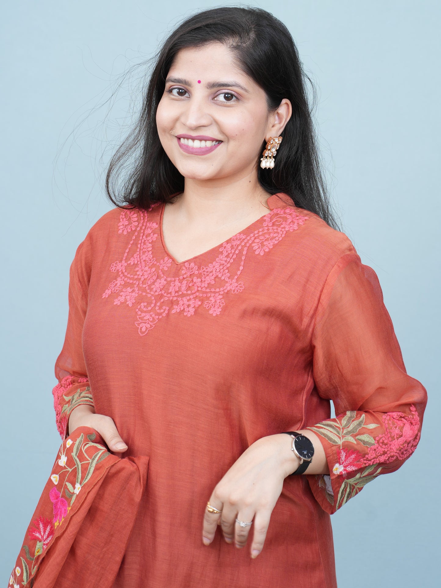 Rust Aura Embroidered Ethnic Wear