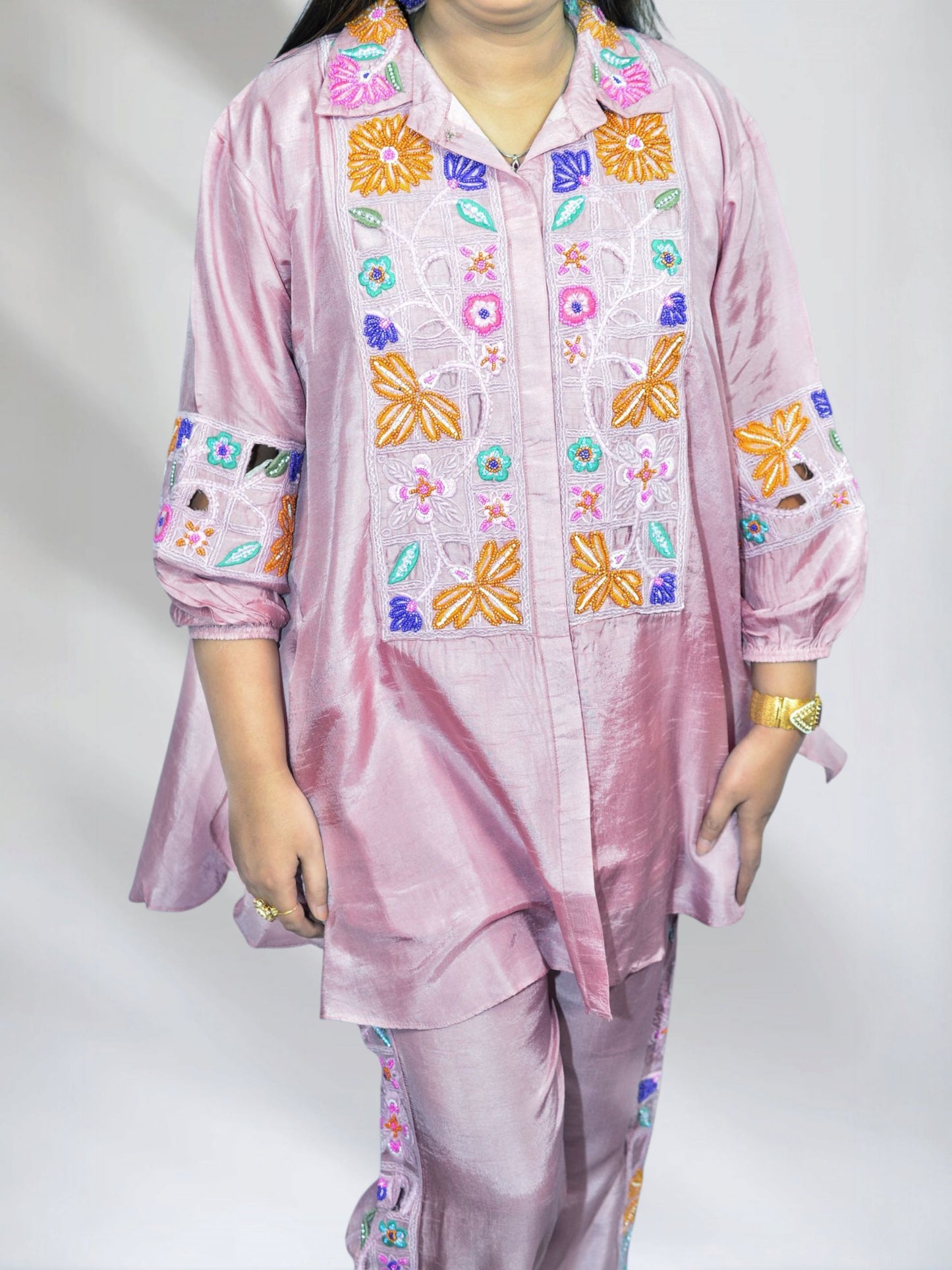 Nayra Blush Pink Beaded Embroidered Co-ord Set