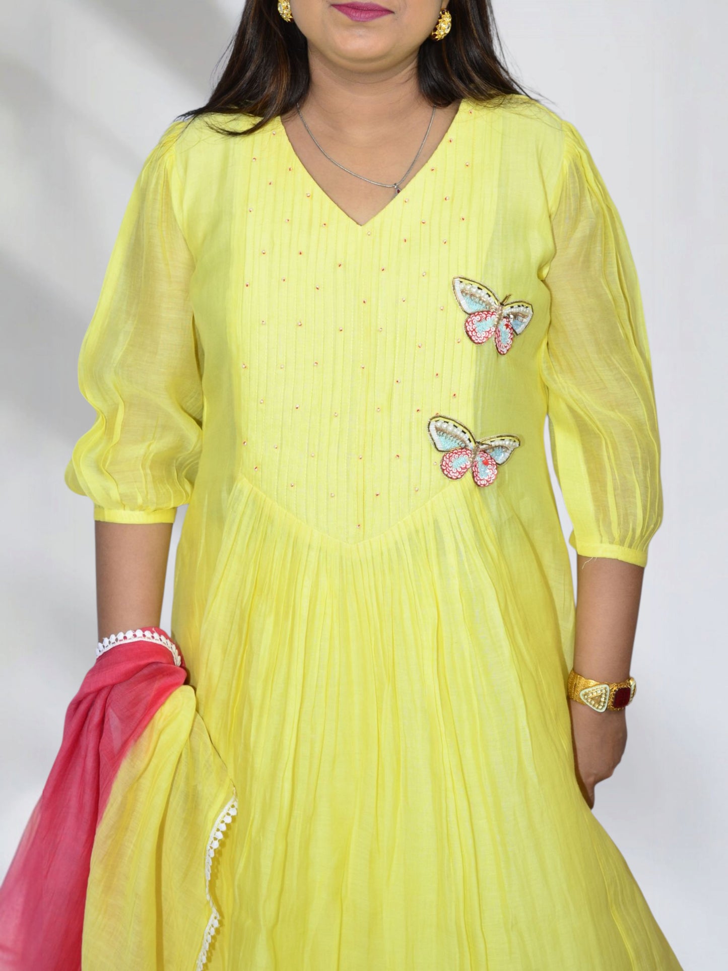 Yellow  Mul Chanderi Butterfly Suit