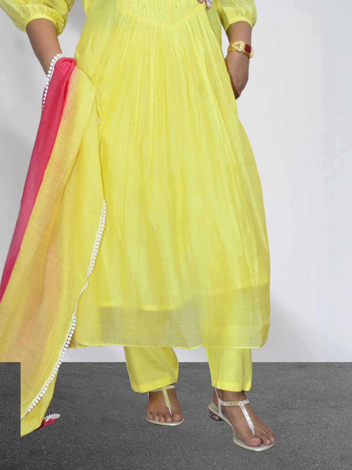 Yellow  Mul Chanderi Butterfly Suit