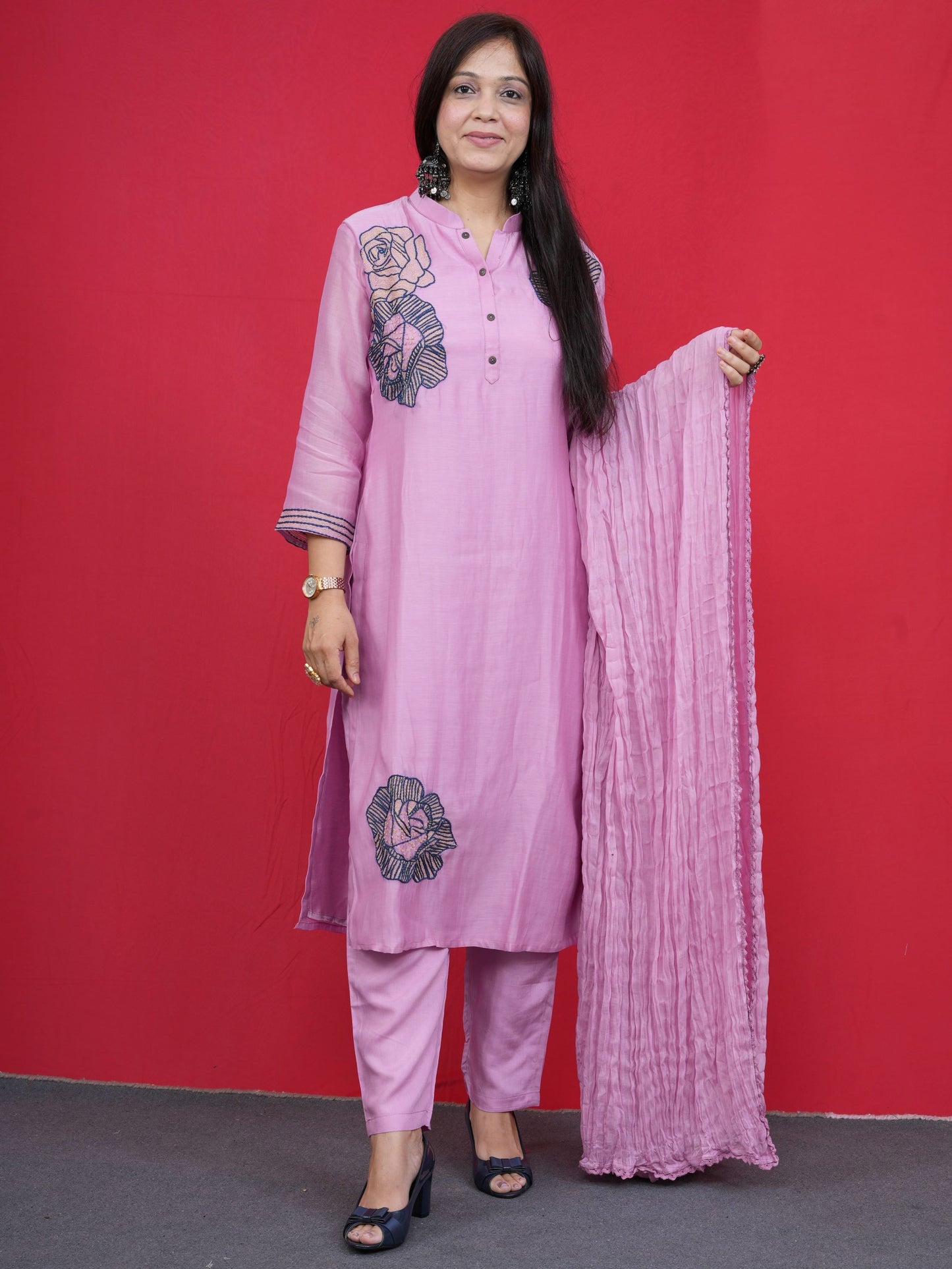 Rosa Pastel Rose Embroidered Suit Set