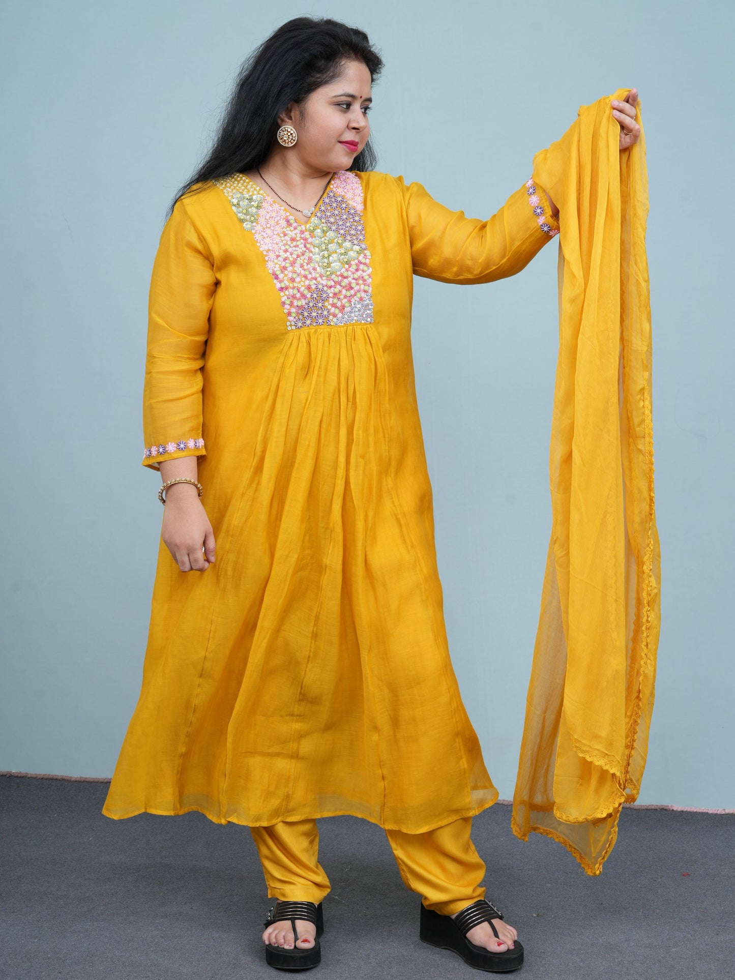 Golden Marigold Embroidered Kurta Set