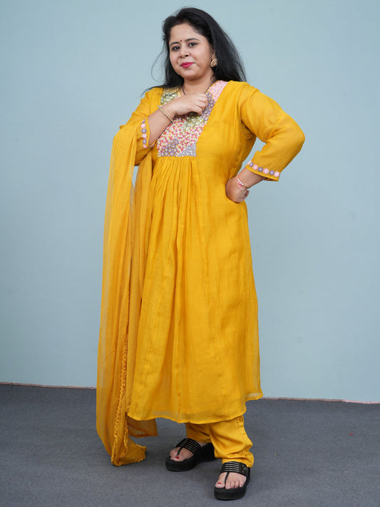 Golden Marigold Embroidered Kurta Set