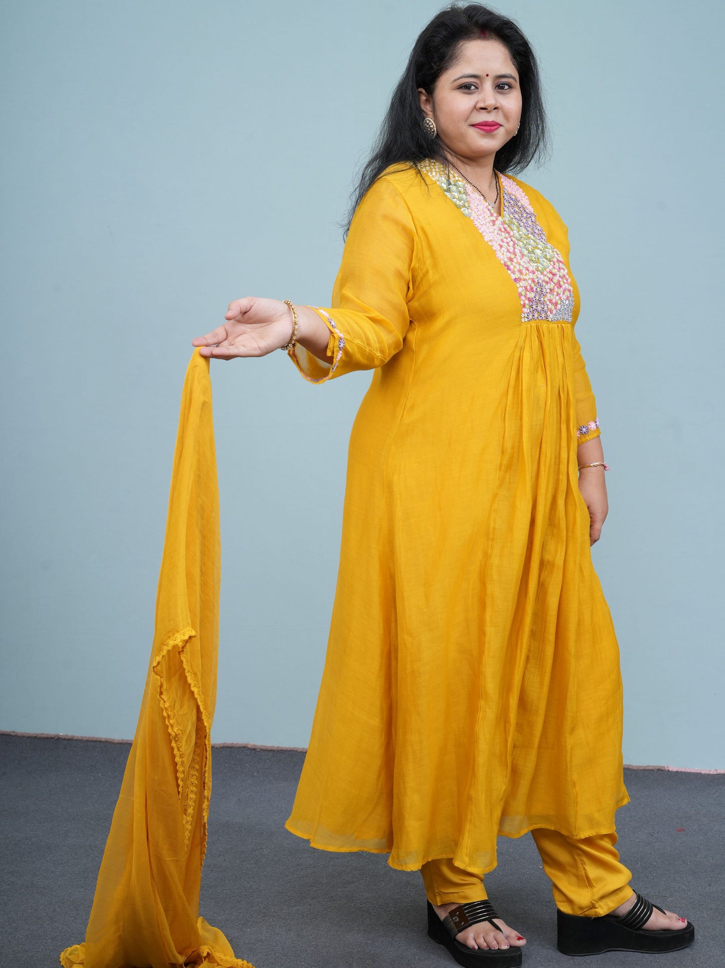 Golden Marigold Embroidered Kurta Set