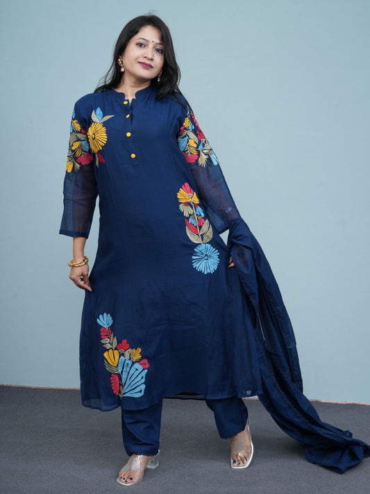 Blue Floral Burst Embroidered Set