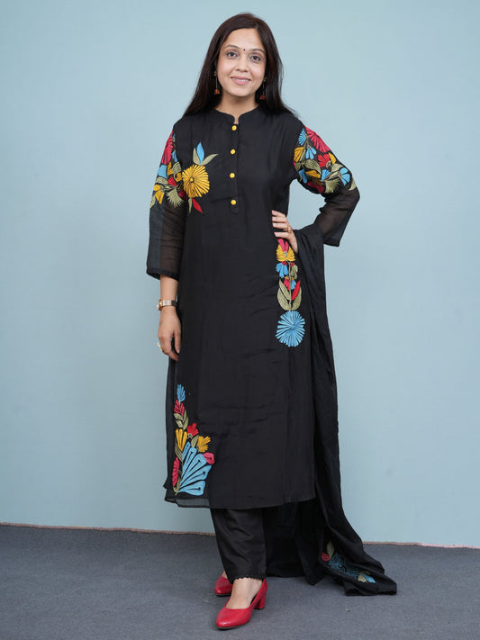 Black Floral Burst Embroidered Set