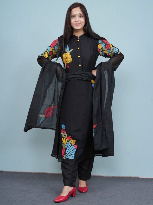 Black Floral Burst Embroidered Set