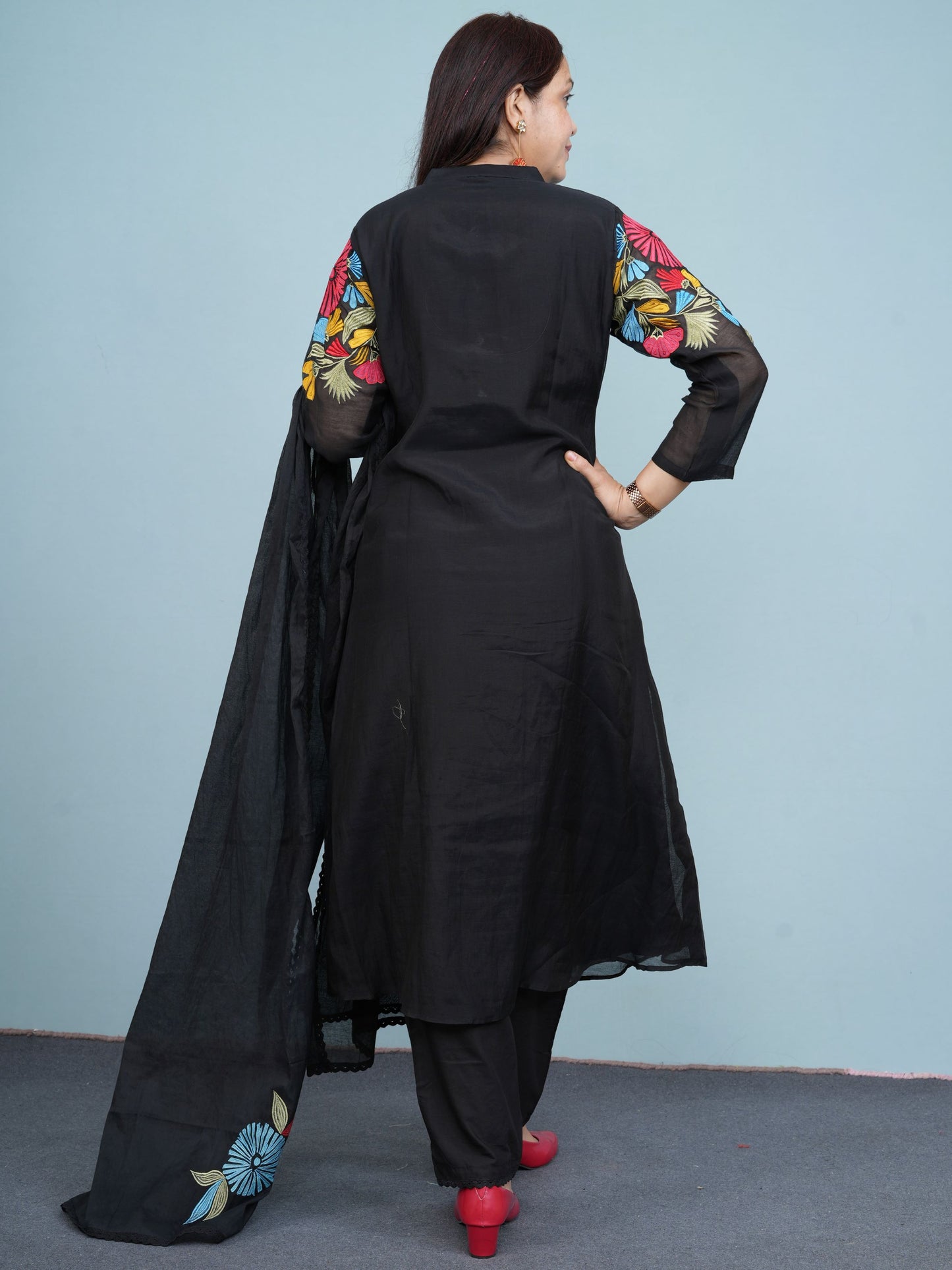 Black Floral Burst Embroidered Set