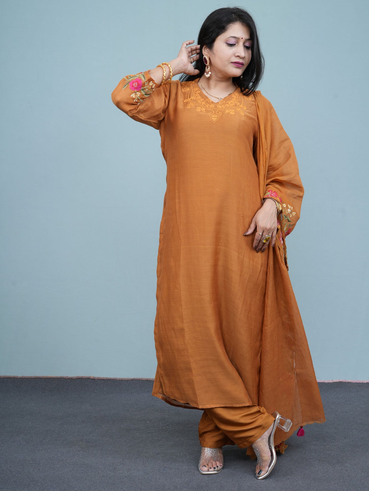 Mustard Yellow Aura Embroidered Ethnic Wear