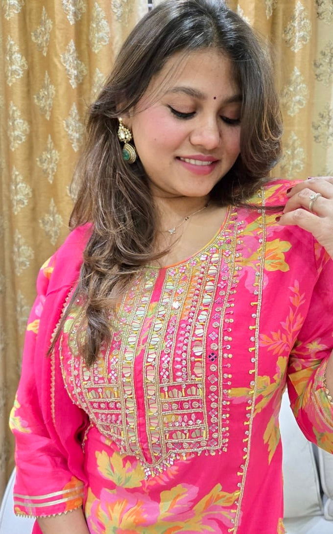 Pink Floral Sharara Set
